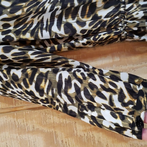 NYDJ Leopard Animal Print Button Front Long Sleeve Shirt Dress Size L - Picture 4 of 10